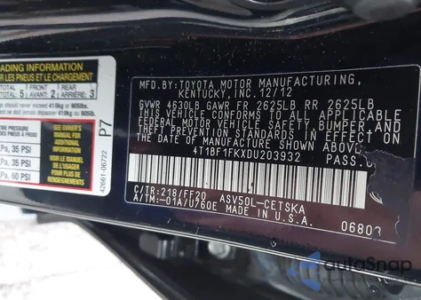 2013 Toyota Camry Se z USA, uszkodzony, nr VIN 4T1BF1FKXDU203932